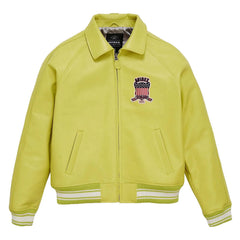 Avirex Lime Green Leather Bomber Flight Jacket – Handmade Iconic Style