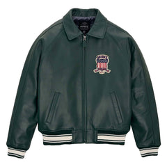 Avirex Dark Green Leather Bomber Jacket – Iconic Aviator Style