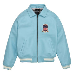 Avirex Light Blue Leather Bomber Flight Jacket – Top Quality