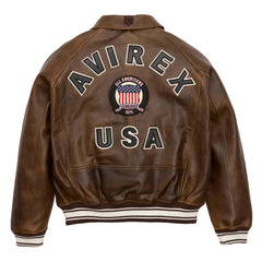 Avirex Brown Leather Bomber Jacket – Handmade Aviator Style