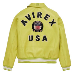 Avirex Lime Green Leather Bomber Flight Jacket – Handmade Iconic Style
