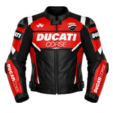 Men’s Ducati Corse Style Leather Motorcycle Jacket with CE Armor