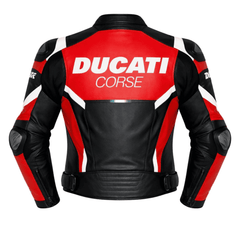 Men’s Ducati Corse Style Leather Motorcycle Jacket with CE Armor