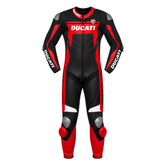 Men’s Ducati Corse Style Black Red Leather Motorcycle Racing Suit