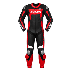 Men’s Ducati Corse Style Black Red Leather Motorcycle Racing Suit
