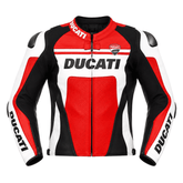 Men’s Ducati-Inspired Red White Leather Motorcycle Jacket with CE Armor