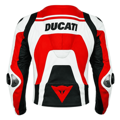 Men’s Ducati-Inspired Red White Leather Motorcycle Jacket with CE Armor
