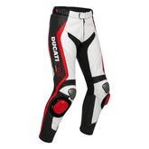 Ducati Style White Red Leather Motorcycle Pants with CE Armor