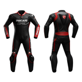 Ducati-Inspired One-Piece Black Leather Motorcycle Racing Suit