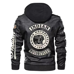 Men’s Indian Motorcycle Hooded Black Leather Biker Jacket