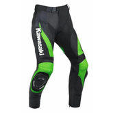 Men’s Kawasaki Black Lime Green Racing Leather Motorcycle Pants with Knee Armor