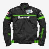 Men’s Kawasaki Black Green Mesh Motorcycle Jacket – Breathable & Windproof