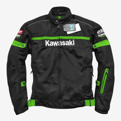 Men’s Kawasaki Black Green Mesh Motorcycle Jacket – Breathable & Windproof