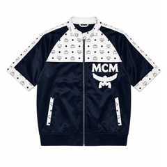 MCM Inspired Blue White Leather Jacket Shorts Set with Hat