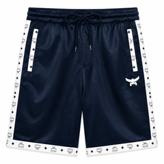 MCM Inspired Blue White Leather Jacket Shorts Set with Hat