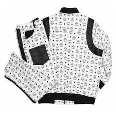 MCM Inspired Black White Real Leather Tracksuit Set with Hat