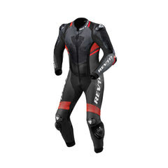REV'IT! Control One-Piece Leather Race Suit – Black/Neon Red | Airbag Ready | Monaco Cowhide | BETAC Armor | PWR Shell Panels | CE AAA Certified MotoGP-Derived Racing Suit for Men