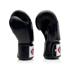 Fairtex BGV1 Muay Thai Boxing Gloves – Solid Black | Genuine Leather | Three-Layer Foam System | Handmade in Thailand | All-Purpose Training Gloves for Muay Thai, Boxing & Kickboxing