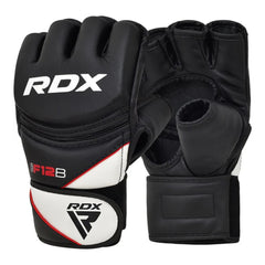 RDX F12B MMA Grappling Gloves – Black | Maya Hide™ Leather | PC-3™ Shock-Diffusing Padding | Open Palm Design | Training & Sparring MMA Gloves for Striking & Grappling