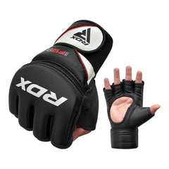 RDX F12B MMA Grappling Gloves – Black | Maya Hide™ Leather | PC-3™ Shock-Diffusing Padding | Open Palm Design | Training & Sparring MMA Gloves for Striking & Grappling