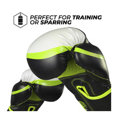 Sanabul Essential Gel Boxing Gloves – Black/Neon Green | Gel-Infused Impact Protection | Engineered Leather | Ventilated Mesh Palm | Boxing, Kickboxing, MMA & Heavy Bag Training Gloves