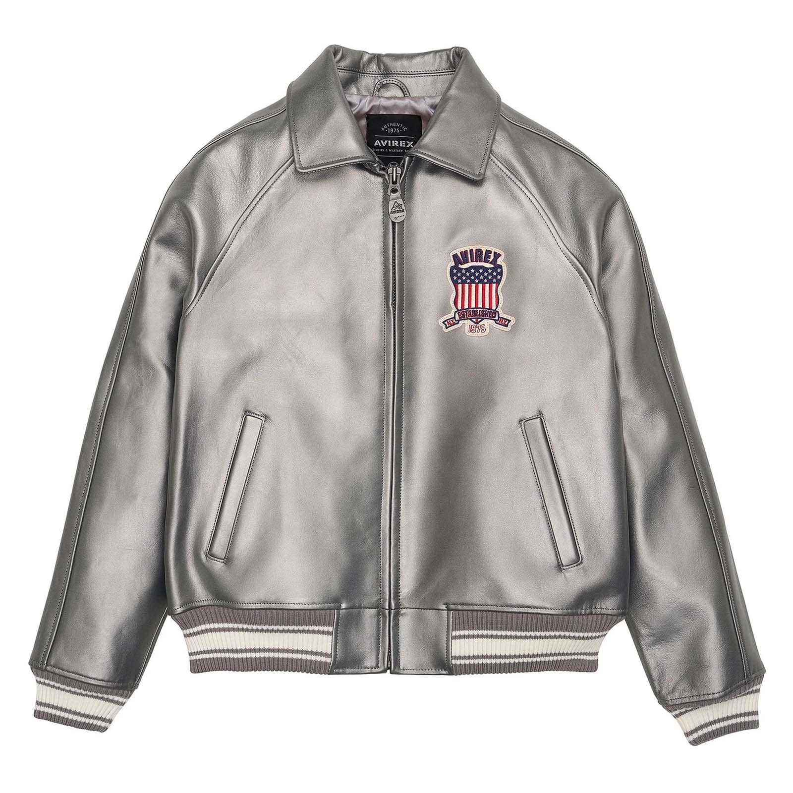 Avirex Silver Leather Bomber Jacket – Handmade Iconic Style