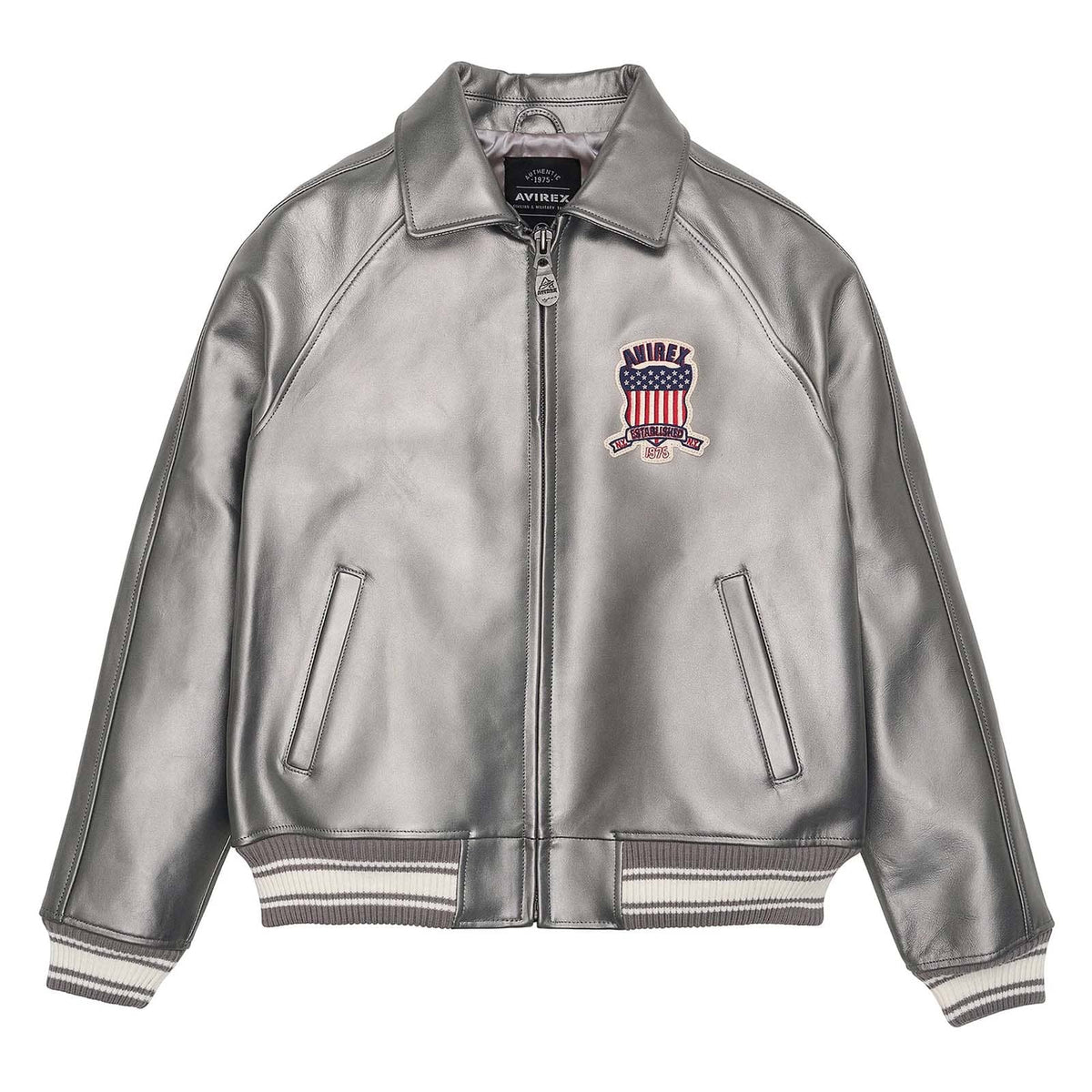 Avirex Silver Leather Bomber Jacket – Handmade Iconic Style