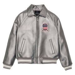 Avirex Silver Leather Bomber Jacket – Handmade Iconic Style