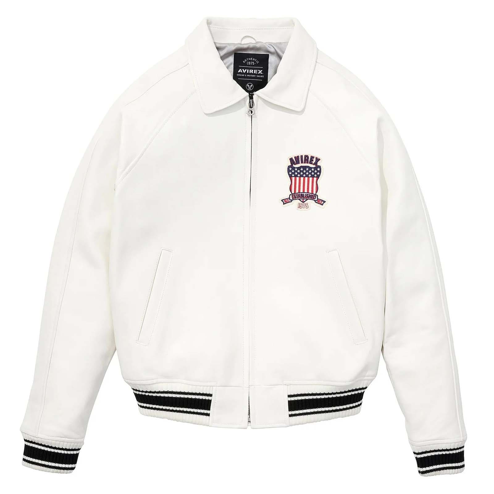 Avirex White Leather Bomber Jacket – Iconic Aviator Style