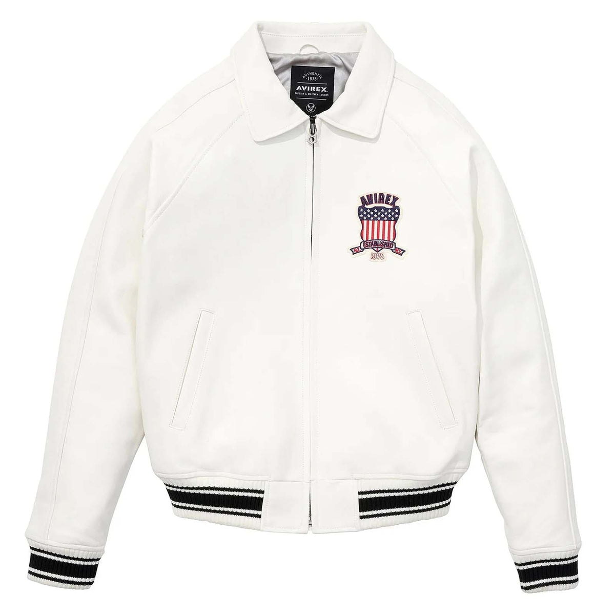 Avirex White Leather Bomber Jacket – Iconic Aviator Style