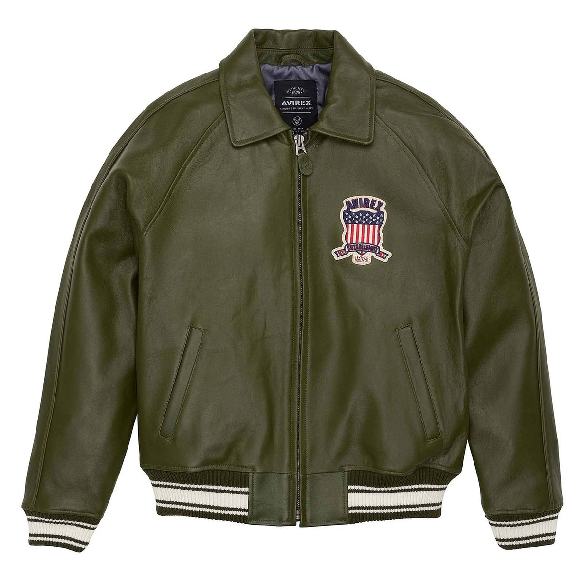 Avirex Olive Green Leather Bomber Jacket – Iconic Aviator Style