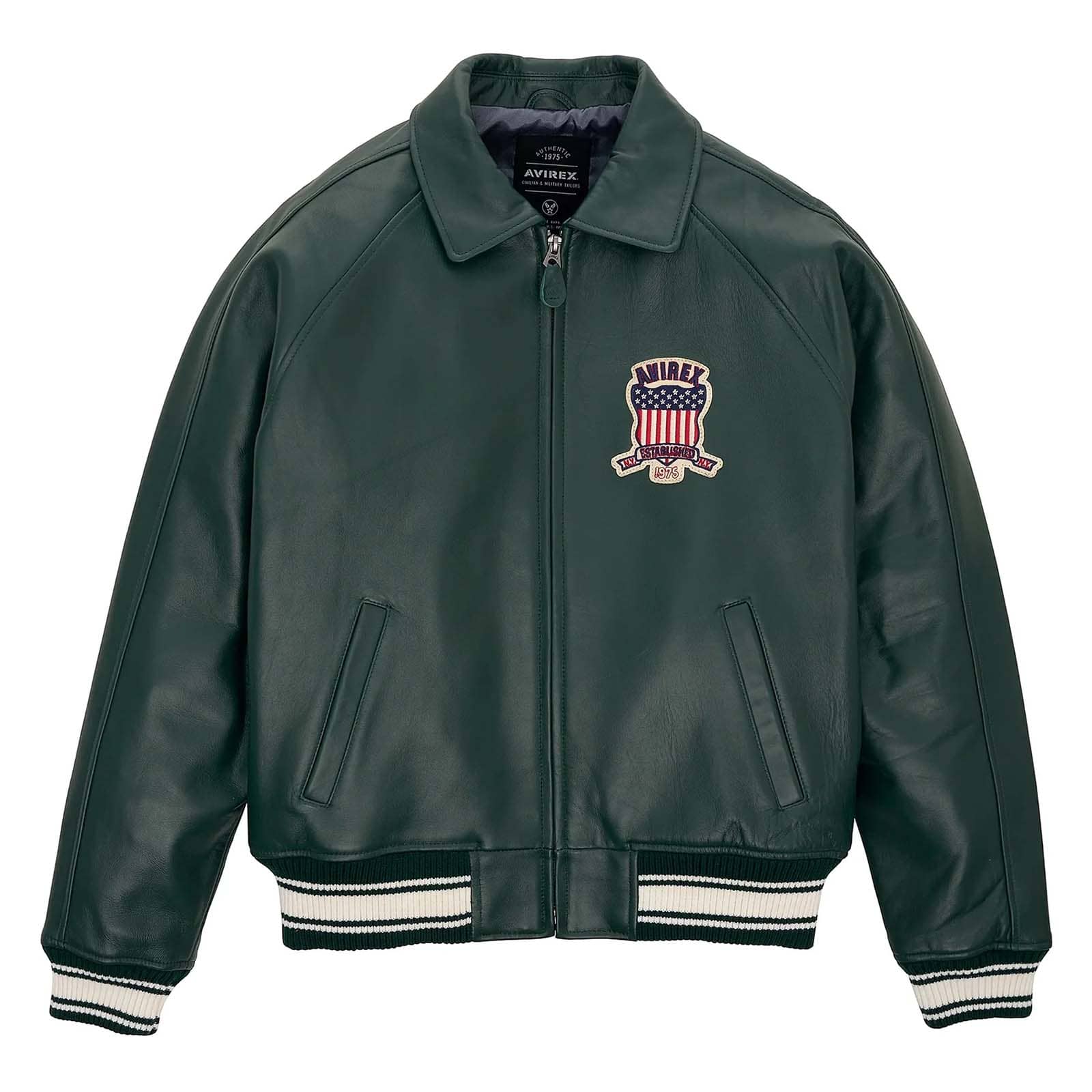 Avirex Dark Green Leather Bomber Jacket – Iconic Aviator Style