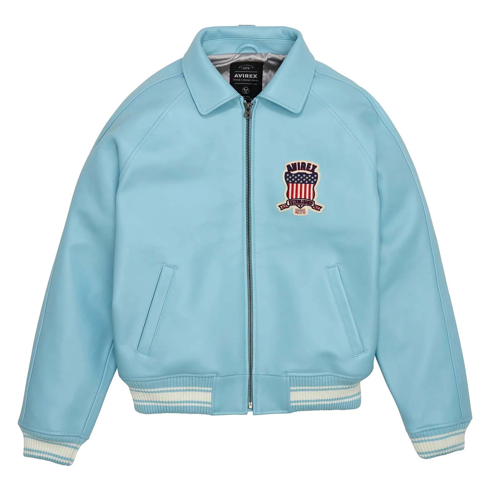 Avirex Light Blue Leather Bomber Flight Jacket – Top Quality