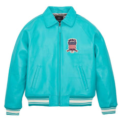 Avirex Turquoise Leather Bomber Jacket – Handcrafted Iconic Style