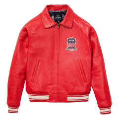 Avirex Red Leather Bomber Jacket – Handcrafted Iconic Style