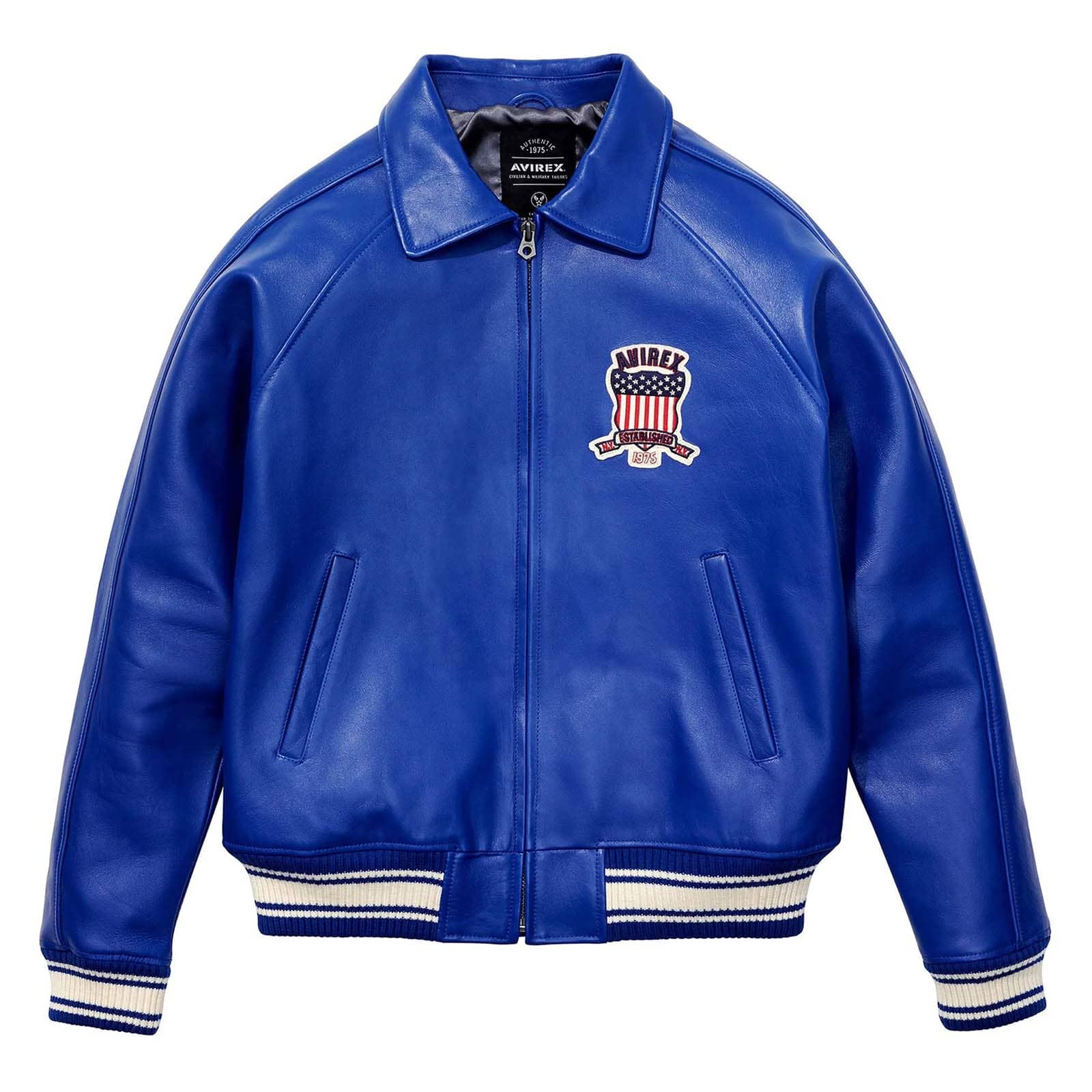 Avirex Navy Blue Leather Bomber Jacket – Iconic Style