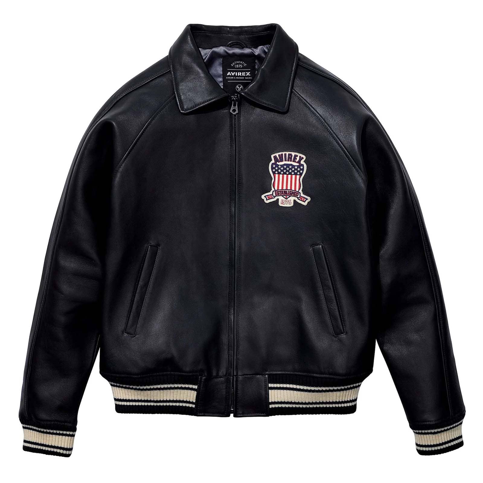Avirex Black Leather Bomber Jacket – Iconic Aviator Style