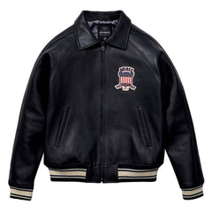 Avirex Black Leather Bomber Jacket – Iconic Aviator Style