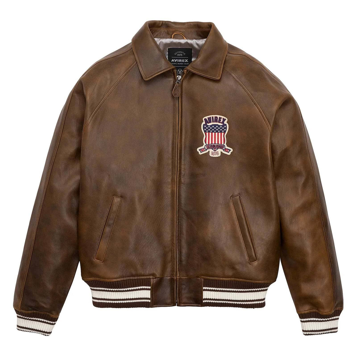 Avirex Brown Leather Bomber Jacket – Handmade Aviator Style