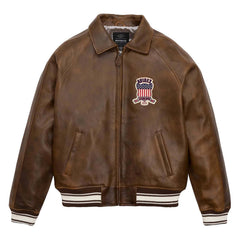 Avirex Brown Leather Bomber Jacket – Handmade Aviator Style