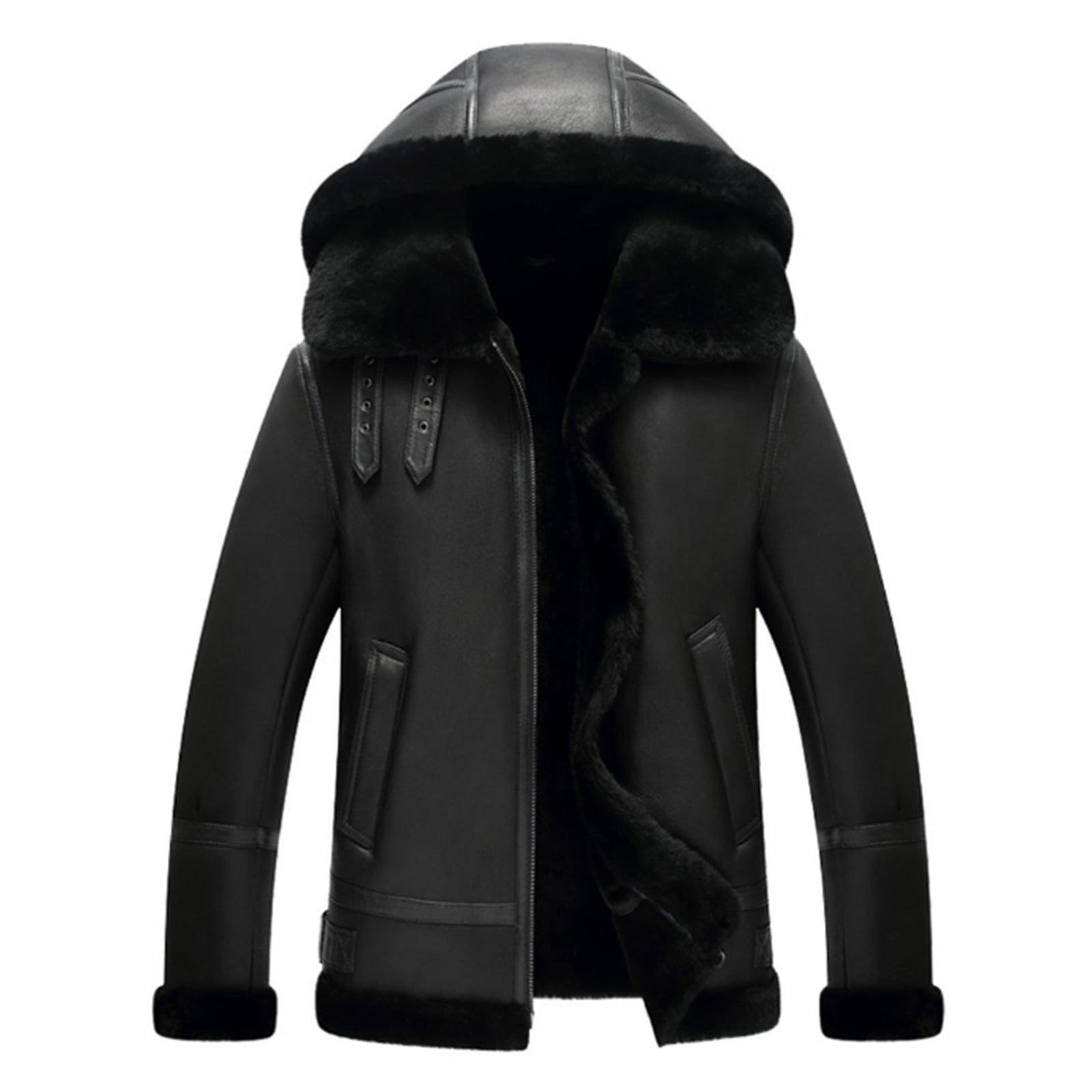 Men's Black Hooded B3 Leather Bomber Jacket – Aviator Flight Jacket