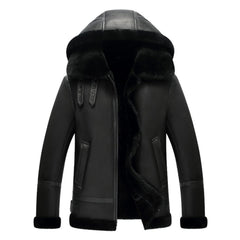 Men's Black Hooded B3 Leather Bomber Jacket – Aviator Flight Jacket