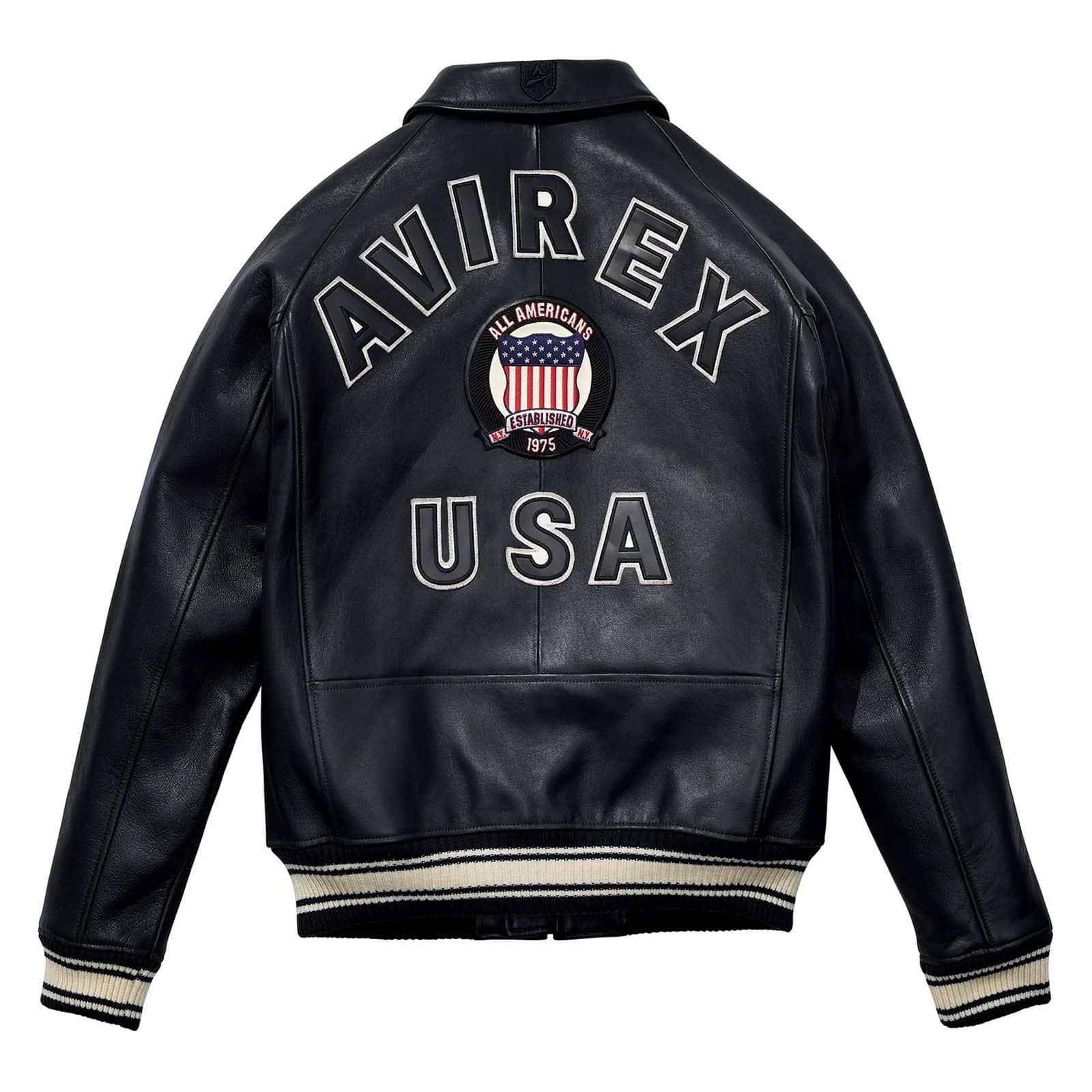Avirex Black Leather Bomber Jacket – Iconic Aviator Style