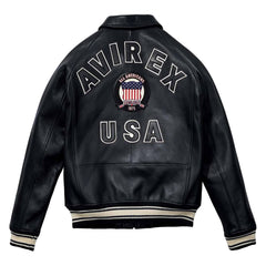 Avirex Black Leather Bomber Jacket – Iconic Aviator Style