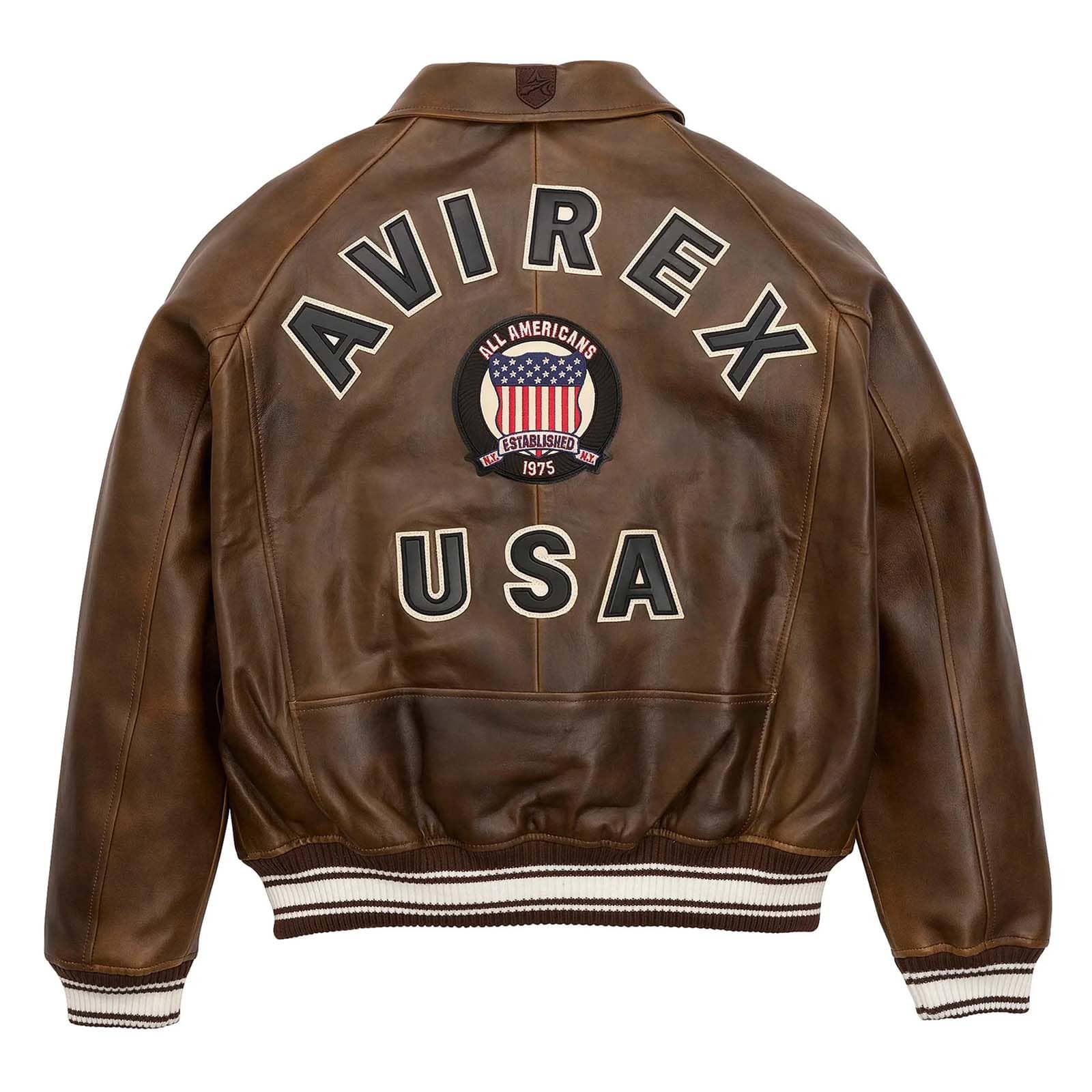 Avirex Brown Leather Bomber Jacket – Handmade Aviator Style