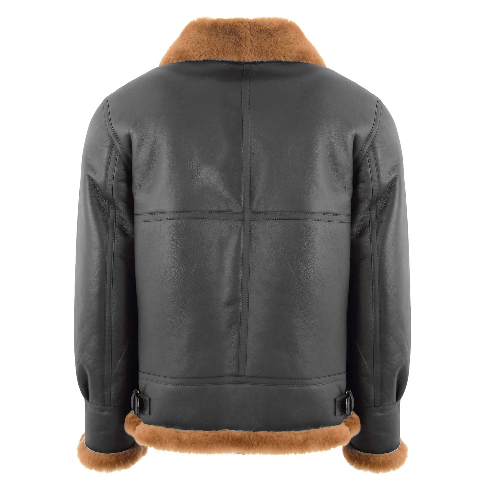 Men's Black B3 Leather Bomber Jacket with Ginger Shearling Collar