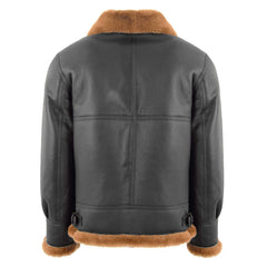 Men's Black B3 Leather Bomber Jacket with Ginger Shearling Collar