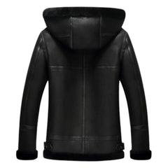 Men's Black Hooded B3 Leather Bomber Jacket – Aviator Flight Jacket