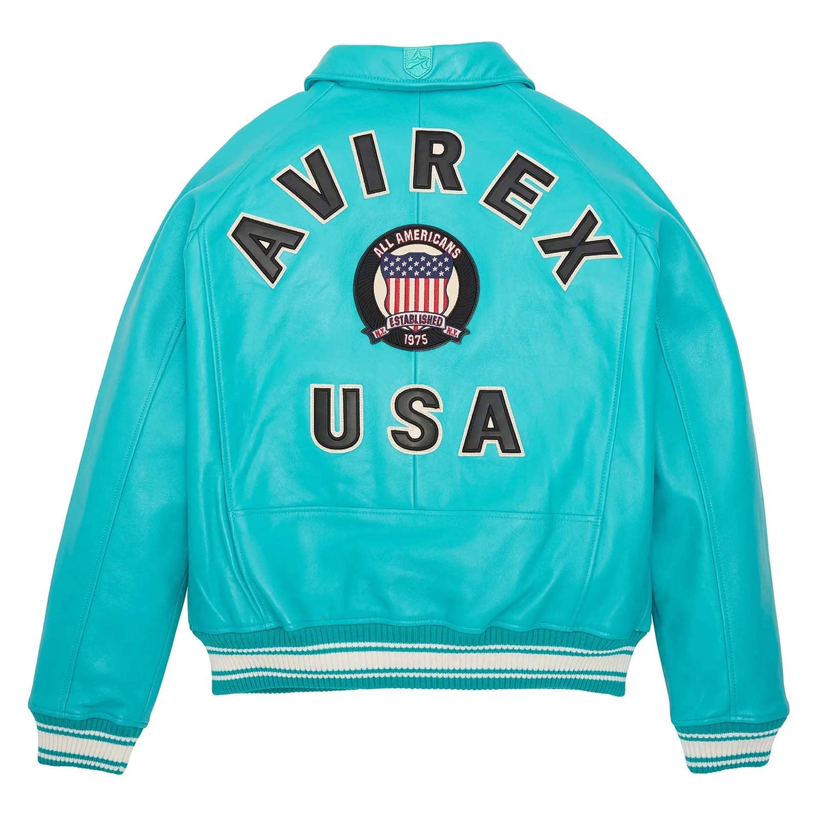 Avirex Turquoise Leather Bomber Jacket – Handcrafted Iconic Style