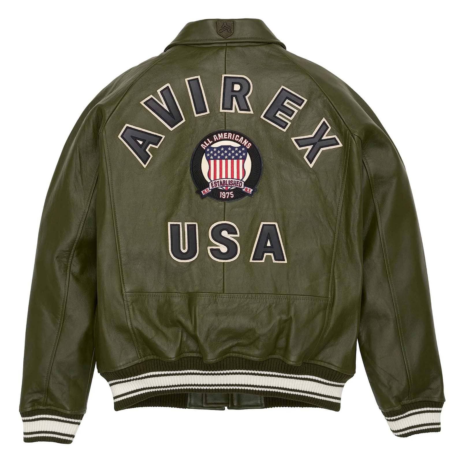 Avirex Olive Green Leather Bomber Jacket – Iconic Aviator Style